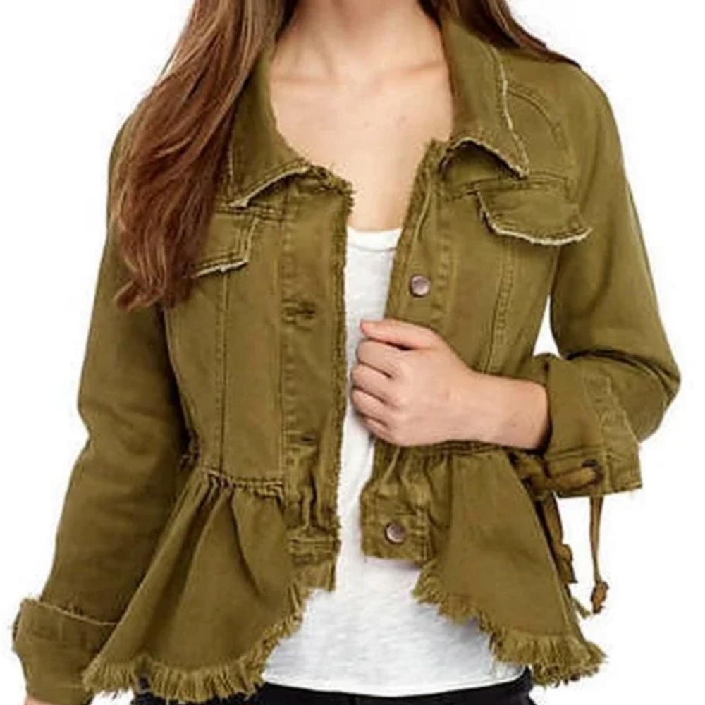 Free People Willlow Cotton Denim Jacket Moss XS